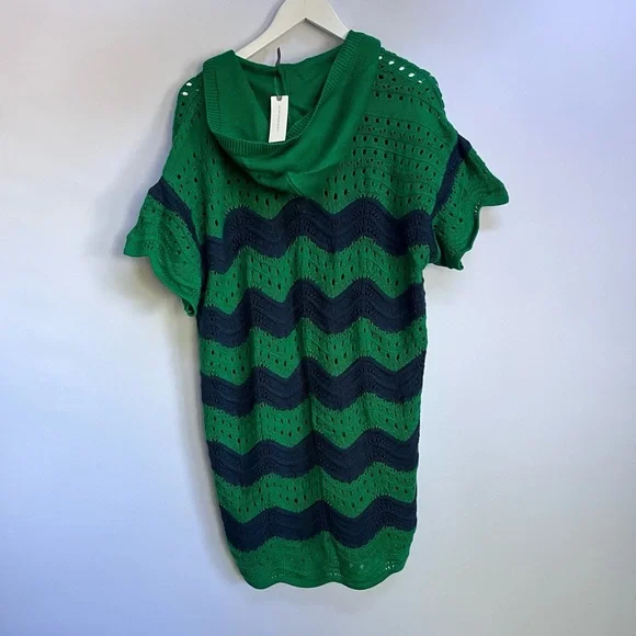 NWT Anthropologie Wave Crochet Hooded Mini Knit Cover Up  Beach Dress XL - Picture 9 of 10